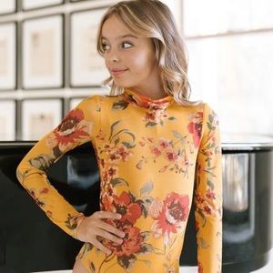 Five damcewear leotard mustard floral YM